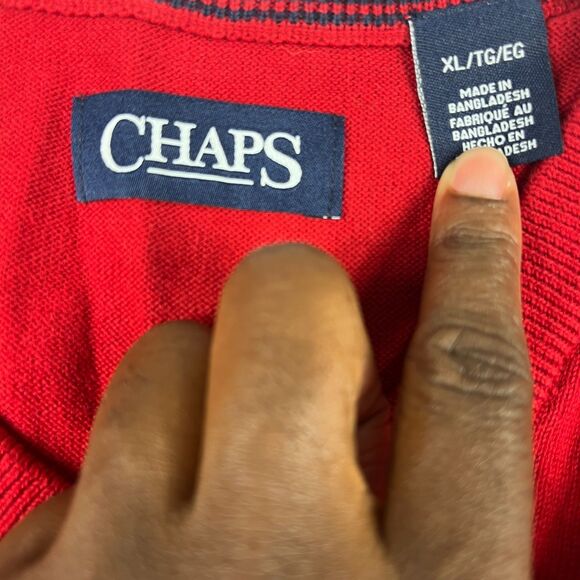 Chaps Mens Red Knit Sweater Vest XL Classic Preppy Casual Golf Layer Soft Cotton - Picture 5 of 11